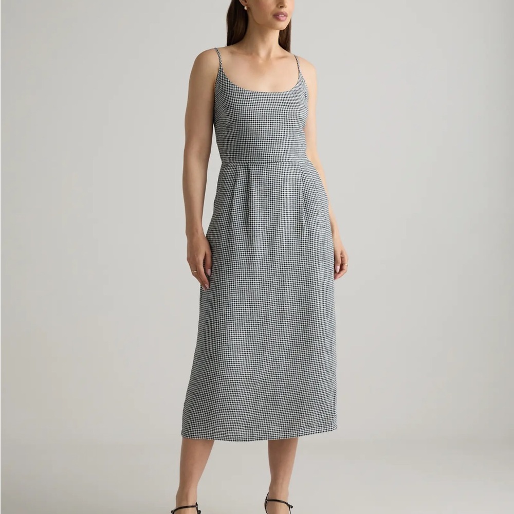 Gingham Linen Scoop Neck Midi